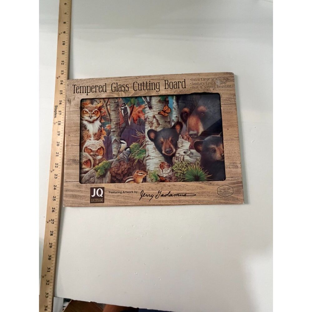 12x15" tempered glass cutting board - woods scene